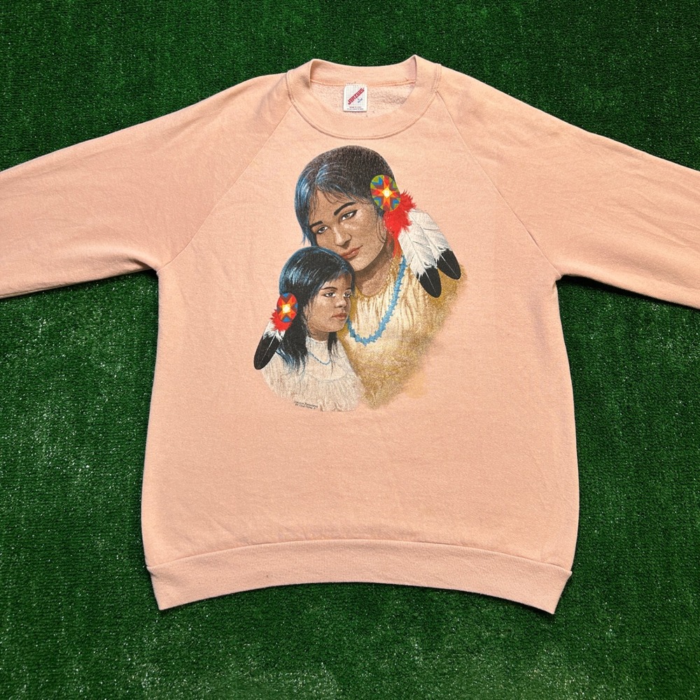 Jerzees Vintage 1991 Native American Graphic Sweatshirt Peach L